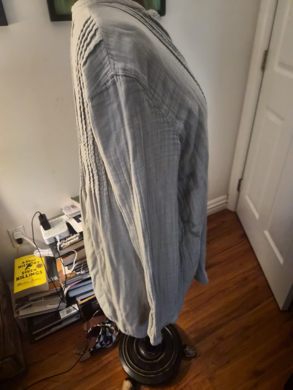 Free People Light Gray Pintuck Button-Front Tunic - Picture 4 of 5